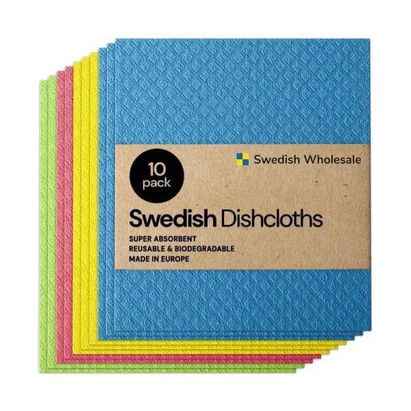 Swedish Dishcloth Cellulose Sponge Cloths - Bulk 10 Pack of Eco-Friendly No Odor