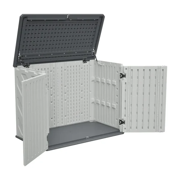 AECOJOY Horizontal Storage Shed Weather Resistance, Lockable Outdoor Storage Cabinet – 28 Cu.ft, Ivory White