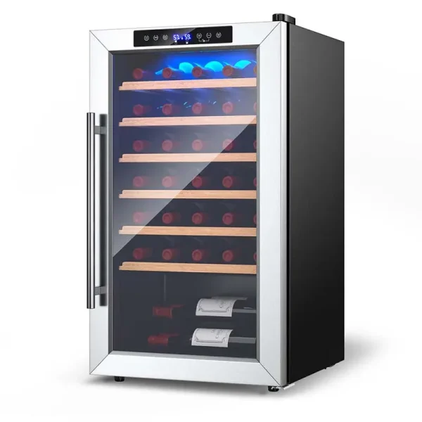 20 Inch 33 Bottles Wine Cooler Refrigerator Built-In or Freestanding Mini Wine Fridge with 2-Layer Tempered Glass Door & Dual Alarm Function