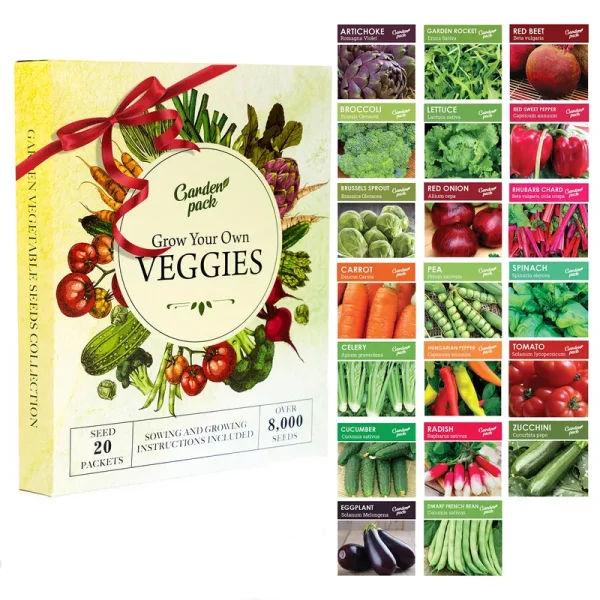 Grow Your Own Vegetables 20 Packet Variety, Garden Pack ÿ High Yield Easy Seed Starter Kit for Growing Veggies at Home ÿ Gardner Set with 8,000