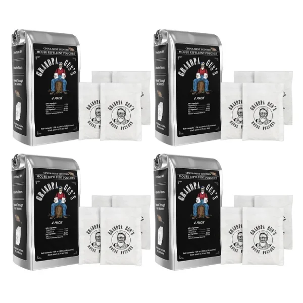Grandpa Gus's Extra-Strength Mouse Repellent Pouches, Cinnamon/Peppermint Oils Repel Mice from Nesting & Freshen Air in Car/RV/Boat/Garage/Shed/Cabin