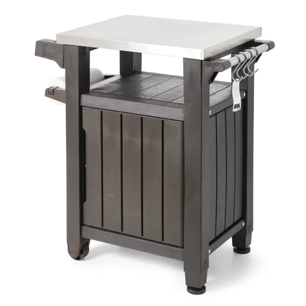 Unity 40 Gal Patio Storage Grilling Bar Cart w/Stainless Steel Top. Brown