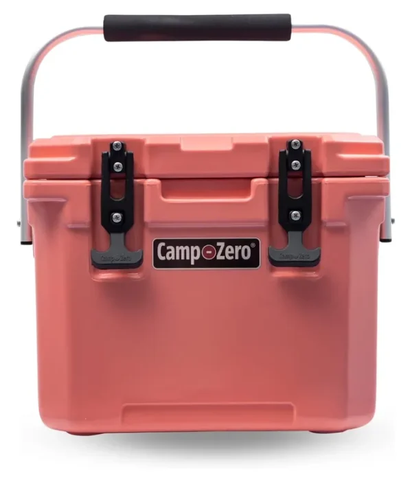 10 L - 10.6 Quart Portable Hard Cooler Ice Chest, Perfect for Drinks, Lunch, Beach, Picnics, Boating, Camping and Travel with 2 Molded - in Cup Holders and Folding Aluminum Handle Coral