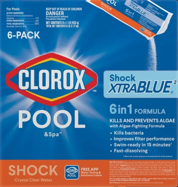 Clorox Pool & Spa Shock, Xtra Blue 2, 6-Pack - 6 pack, 1 lb packs
