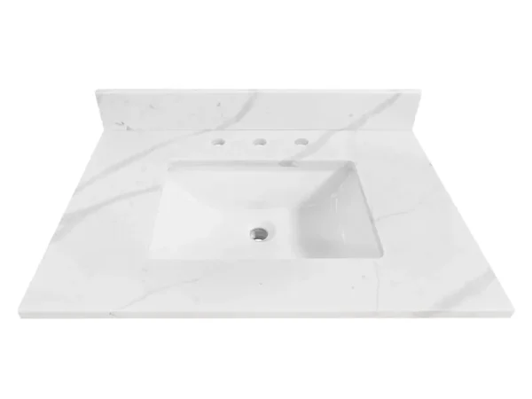 Calacatta 31-in x 22-in White Quartz Undermount Single Sink Widespread Faucet Mount Bathroom Vanity Top