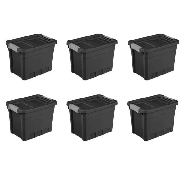 Sterilite 7.5 Gallon Stacker Tote- Black, Case of 6