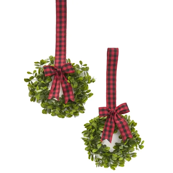 Sets of 2 Cabinet Wreaths - Red & Black Plaid