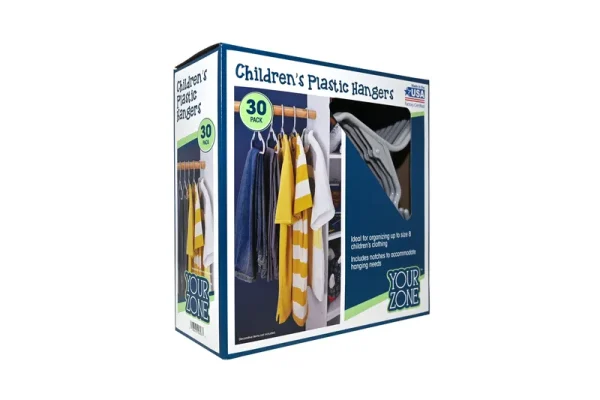 Your Zone Children's Clothing Hangers, 30 Pack, Grey, Sizes Up to 8, Durable Plastic