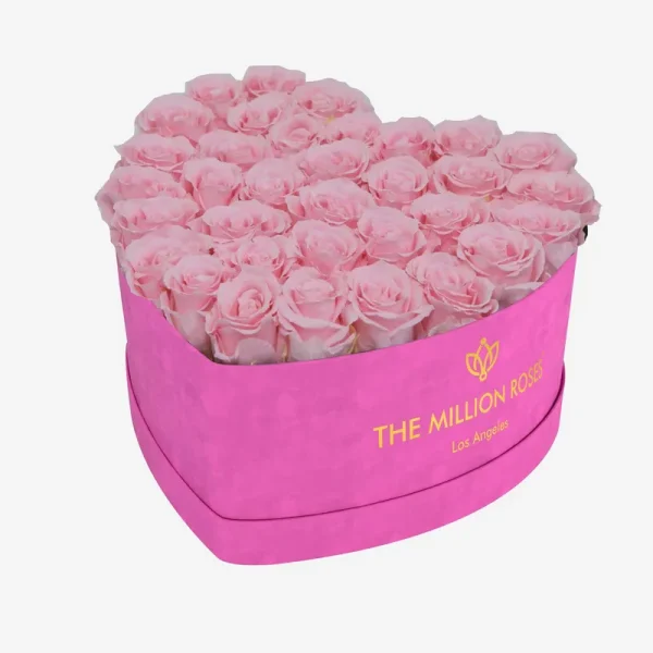 The Million Roses Heart Hot Pink Roses in Suede Box - Light Pink