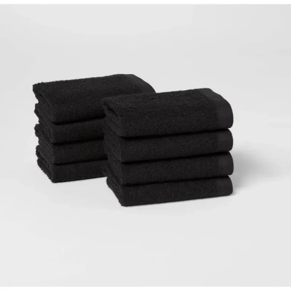 8pc Antimicrobial Bath Towel/Washcloth Set Black - Room Essentials