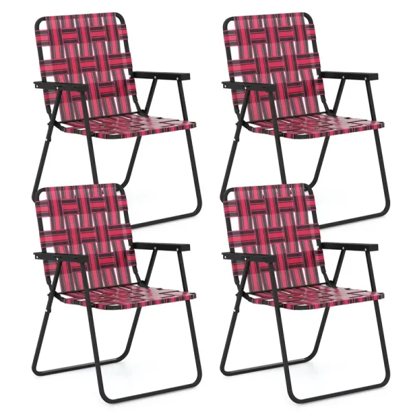 Topbuy Foldable Camping Chair with Heavy Duty Metal Frame, Red/Black Webbed