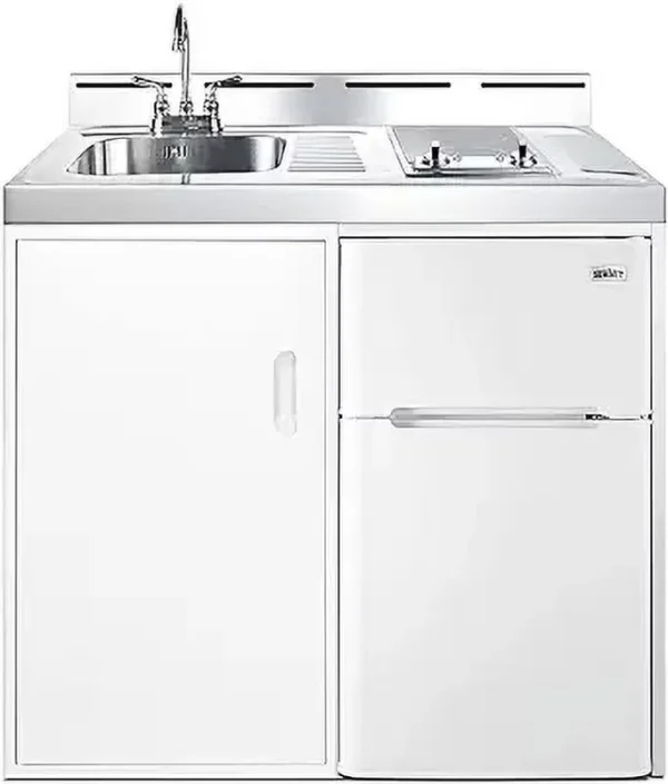 39 in Wide All - in - One Kitchenette with 2 - Burner 115V Smooth - Top Cooktop, Refrigerator - Freezer, Sink, and Storage Cabinet