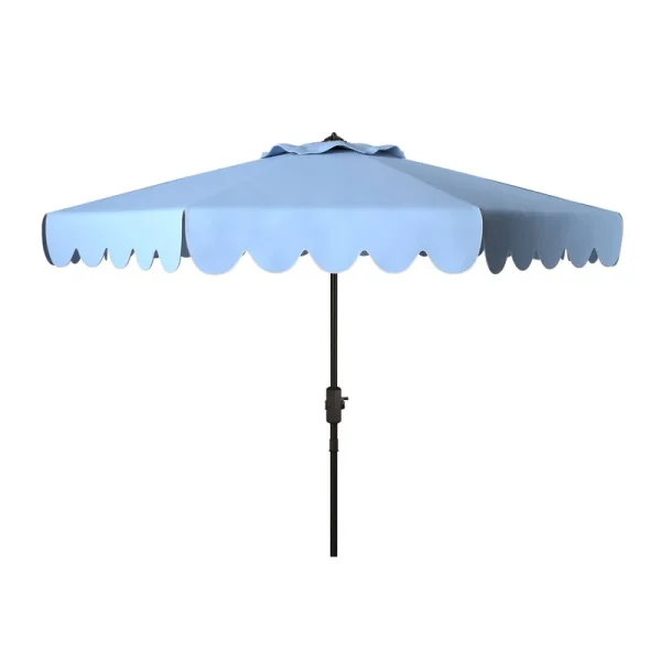 Safavieh Venice 9-Foot Crank Outdoor Umbrella. - Baby Blue/White