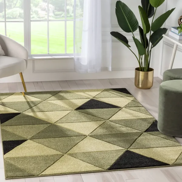 Well Woven Ruby Rita Scandinavian Geometric Triangle Pattern 3D Textured Green 5'3" x 7'3" Area Rug