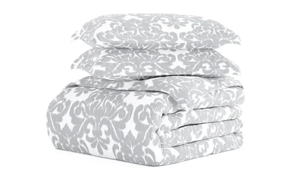 Home Collection Premium Ultra Soft 3 Piece Reversible Duvet Cover Set, King/California King - Light Gray Romantic Damask