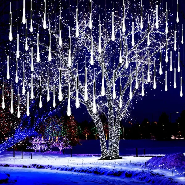 Kwaiffeo Christmas Lights Outdoor, Meteor Shower Lights Falling Rain Lights 12 inch 8 Tube 192 LED Snow Falling Icicle Cascading