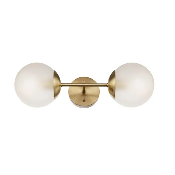 Globe Electric Celestia 2-Light Matte Brass Wall Sconce with Frosted Glass Shades