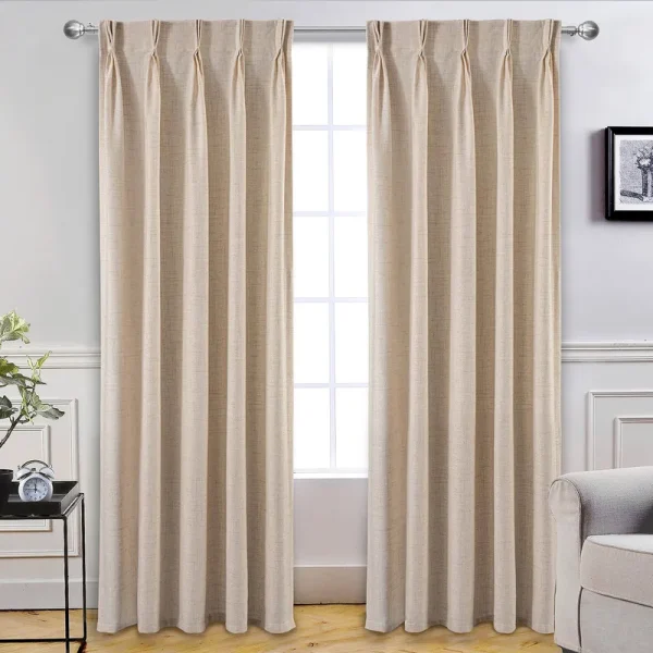 DriftAway Pinch Pleat Linen Textured Semi Sheer Solid Curtains Back Tabs - 30" Width x 96" Length - Beige