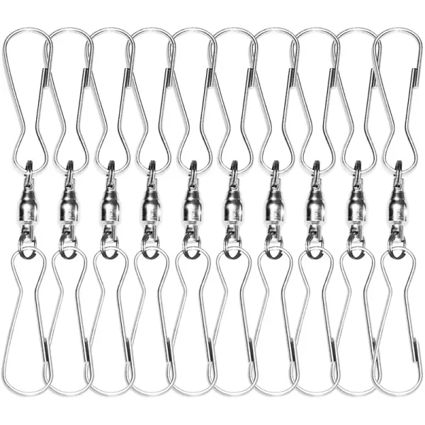 Anley Pack of 10 Windsock Clips - 3 inch Dual Swivel Hook & 360 Rotatable & Anti-Wrap & Stainless, Silver