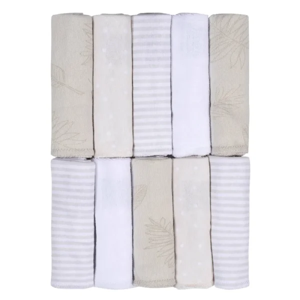 Just Born 10-Pack Baby Neutral Natural Leaves Washcloths