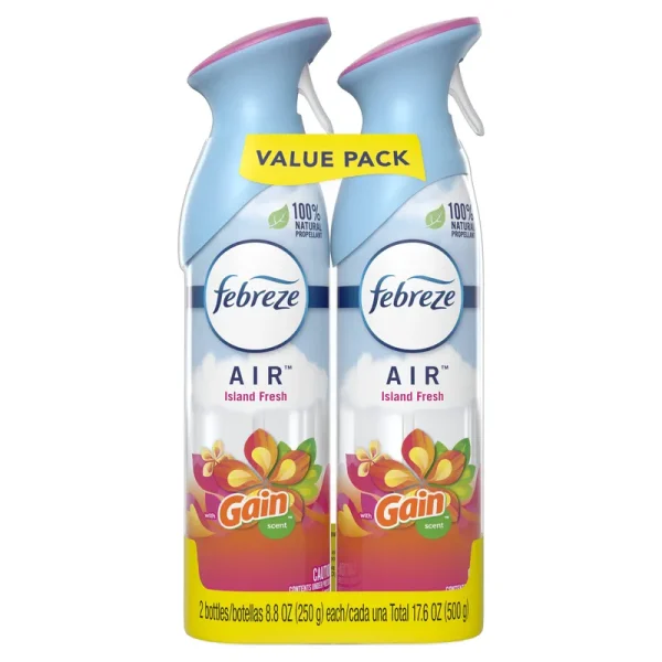 Febreze Air Air Refresher, Gain Scent, Island Fresh, Value Pack - 2 pack, 8.8 oz bottles