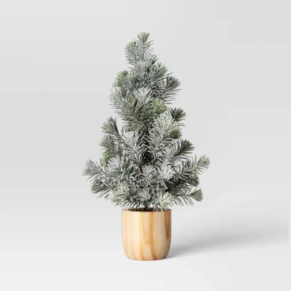 Artificial Plant Medium Snowy Christmas Tree in Wood Pot - Threshold