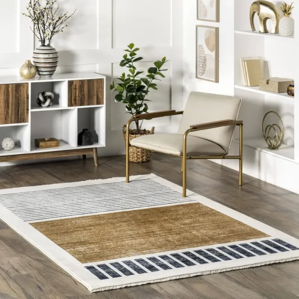 nuLOOM Keeva Modern Striped Fringe Area Rug, 3' 3" x 5', Beige