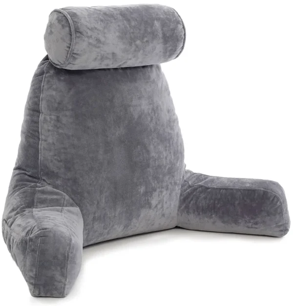 Husband Pillow Big Bedrest Reading & Support Bed Backrest with Arms Dark Grey