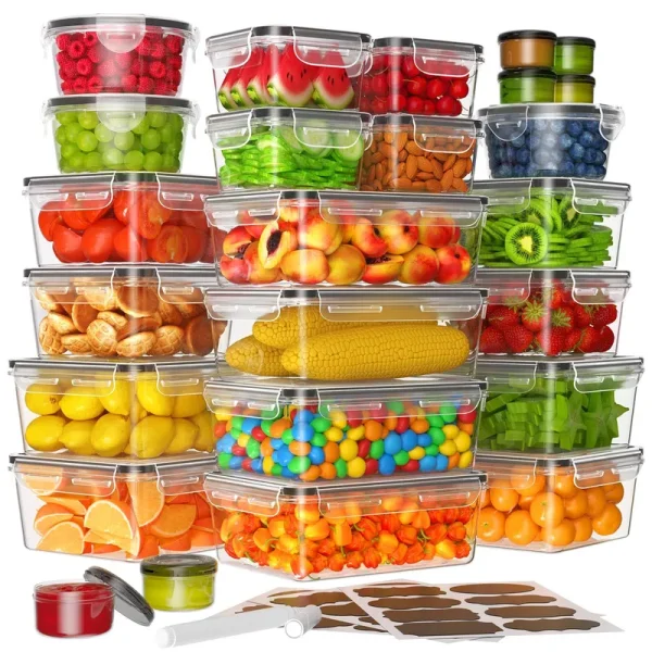 KEMETHY 50-Piece Large Food Storage Containers with Lids Airtight (25 Containers & 25 Lids), Kitchen Organization, Meal Prep,