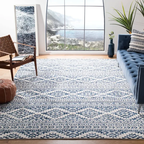 Safavieh Tulum Collection TUL272D Ivory / Navy Rug - 12' x 15'