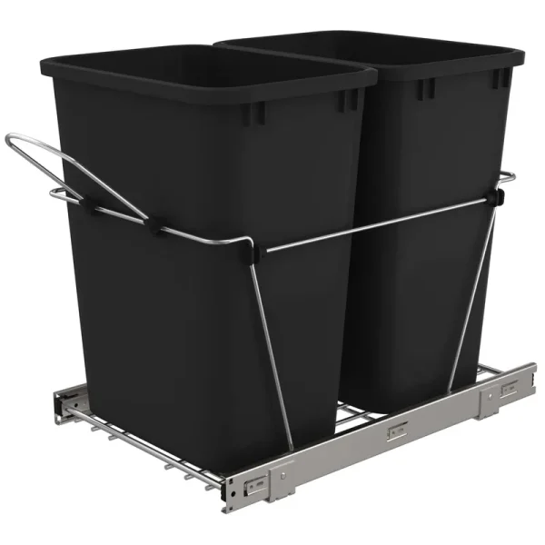 Rev-A-Shelf - RV-18KD-18C S - Double 35 qt Pull-Out Black Chrome Waste Container