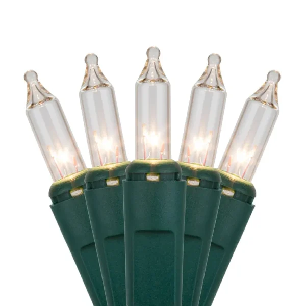 Kringle Traditions 50 Clear Mini Lights, Green Wire, 2.5" Spacing