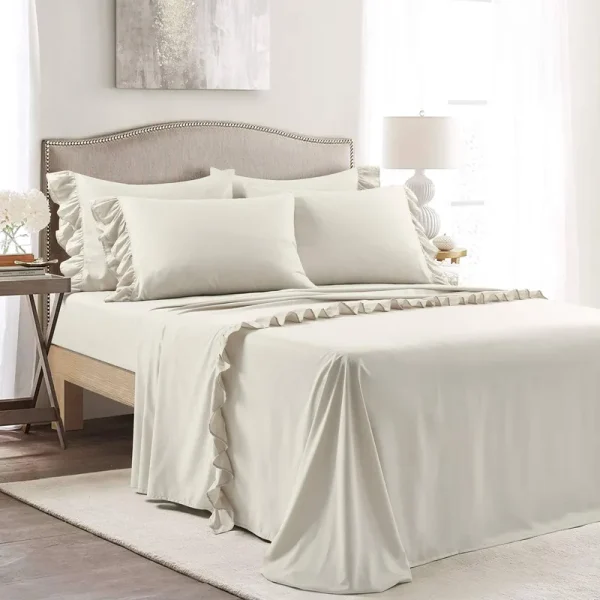 Reyna Ruffle Sheet Set Wheat 4pc Twin - Lush Decor 16T007063