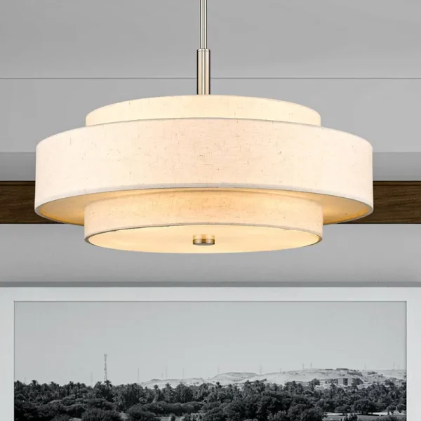 Arnob 5 - Light Shaded Drum Chandelier Lark Manor Finish: Brushed Nickel, Shade Color: Oatmeal