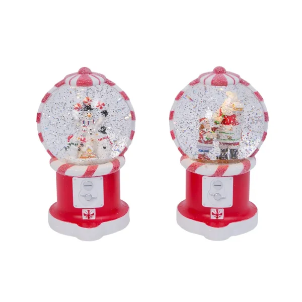 Gerson International 2499020EC 7.5 in. B-O Lighted Spinning Water Globe with Holiday Scene & Timer Red - Set of 2