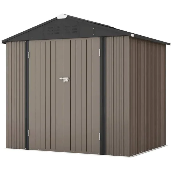 Patiowell 8' x 6' Metal Shed Outdoor Storage Shed with Sloping Roof and Double Lockable Door, Brown