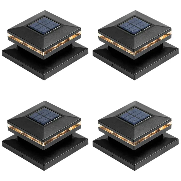Viewsun 4 Pack Solar Post Lights, Outdoor Fence Post Cap Light Solar Powered Caps for Deck, Patio, Garden Decor, Warm White High Brightness SMD LED