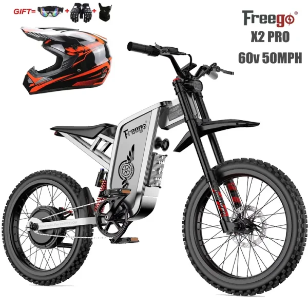 Freego X2pro 6000W(Peak)Motor 60V 30ah Battery Electric Motorcycle for Adults, Electric Dirt Bike Teens, 50MPH Off Road Electric Bicycle, 19x2 Full Suspension/Four - Piston Hydraulic Brake UL2849