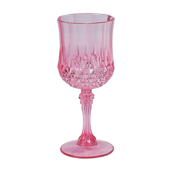 12 PC Pink Patterned BPA-Free Plastic Wine Glasses