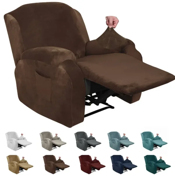 MAXIJIN Velvet 4 Piece Recliner Cover Stretch Plush Soft Cover for Recliner Chair Thick Soft Recliner Chair Slipcover Separate Chair Cover for