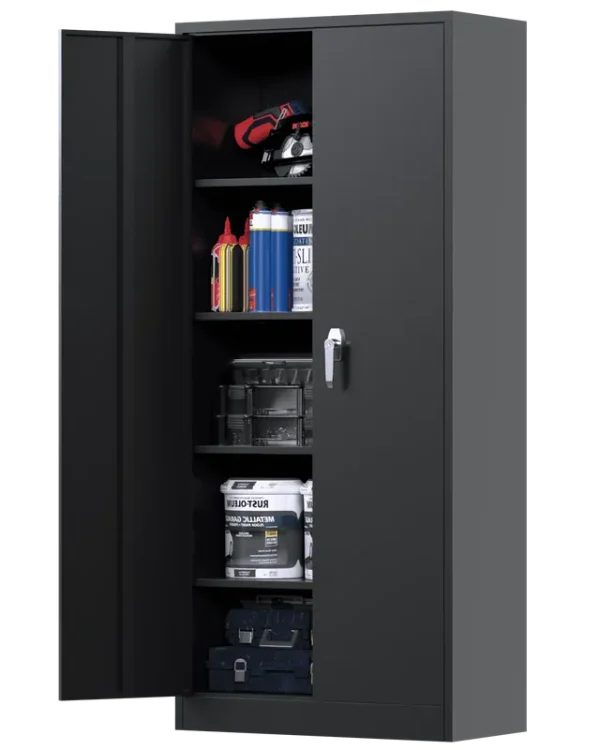 Gangmei 71 in Metal Storage Garage Cabinets with Locking Doors and Adjustable Shelves, Steel Storage Cabinet for Garage, Office, Classroom, Assemble Required(Black)