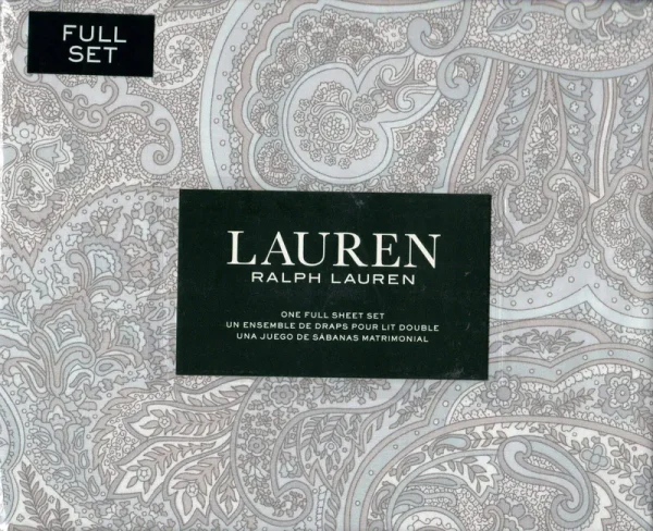 Lauren Ralph Lauren Coral Beach Paisley Gray Full 4 PC Sheet Set Tan White Blue