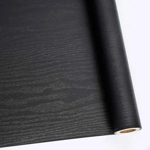 Abyssaly 17.71" x 78.7" Black Wood Contact Paper Decorative Self-Adhesive Film for Furniture Real Wood Tactile Sensation Surfaces Easy to Clean