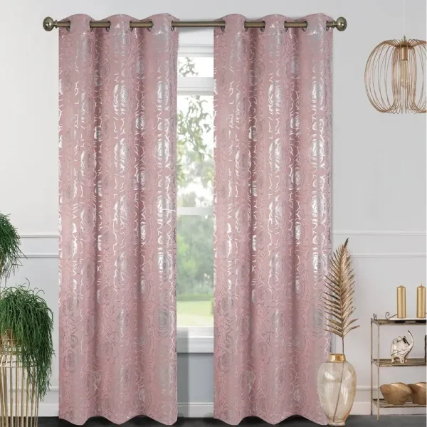 Pinkerton Floral Blackout Grommet Curtain Panels House of Hampton Curtain Color Blush