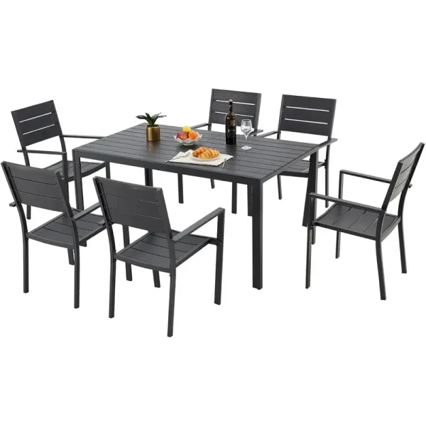 AECOJOY 7-Piece Aluminum Outdoor Dining Set, Patio Table and Stackable Chairs Set for 6