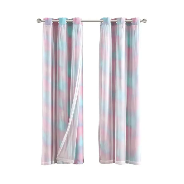 Your Zone Multi Tie-Dyed Blackout with Sheer Overlay Grommet Curtain Panel, 37 inch x 84 inch