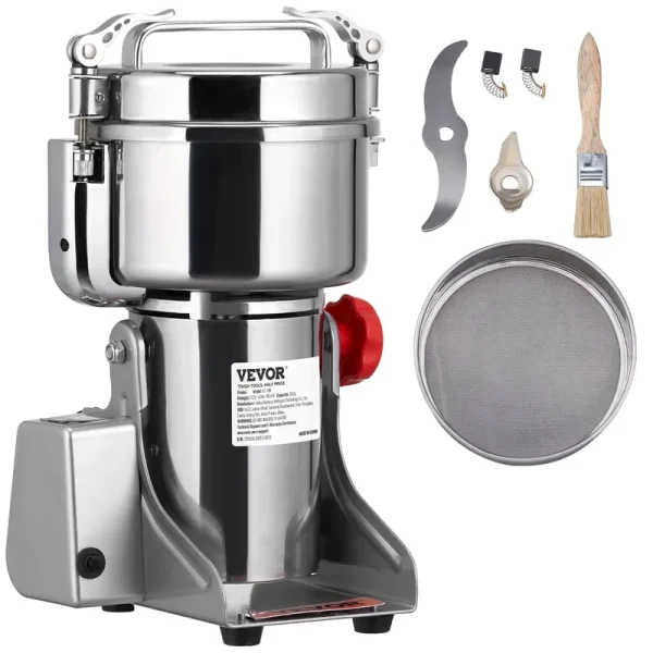 VEVOR 2500g Electric Grain Mill Grinder, High Speed 3750W Commercial Spice Grinders, Stainless Steel Pulverizer Powder Machine, for Dry Grains