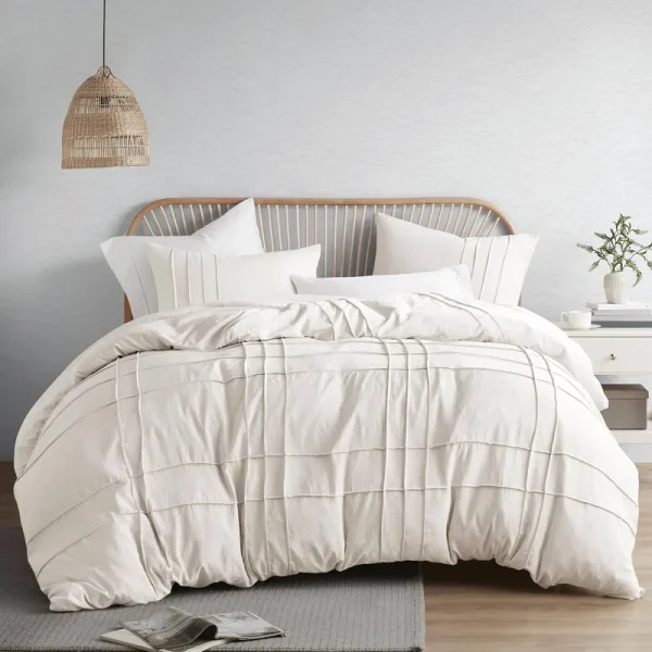 Comfort Spaces Soft Washed Pleated Comforter Set - Queen, Neutral