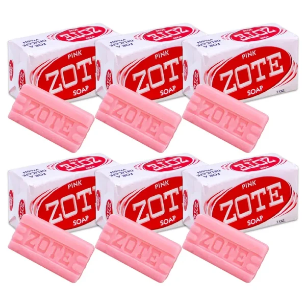 Zote Laundry Soap Bar - Stain Remover - Catfish Bait - Pink - 7 oz (200g) Each (6 Bars)