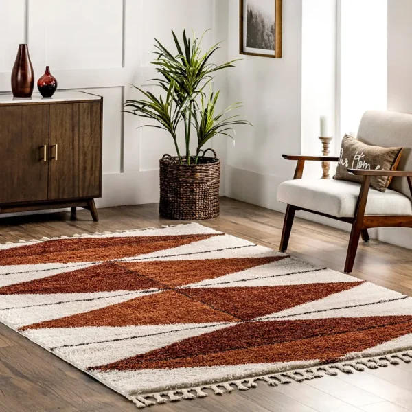 nuLOOM Kali Shaggy Diamond Tassel Area Rug - Rust 5x7